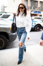 KATIE HOLMES in Ripped Denim Out in New York 10/26/2019