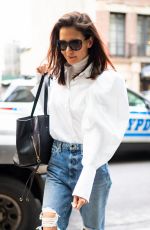 KATIE HOLMES in Ripped Denim Out in New York 10/26/2019