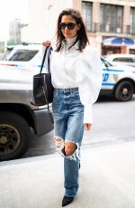 KATIE HOLMES in Ripped Denim Out in New York 10/26/2019