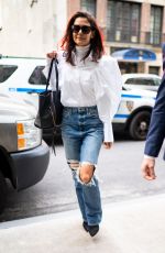 KATIE HOLMES in Ripped Denim Out in New York 10/26/2019