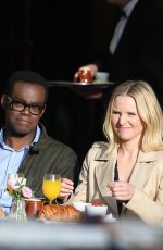 KRISTEN BELL on the Set of The Good Place at Cafe Terrace Les Deux Magots in Paris 09/30/2019