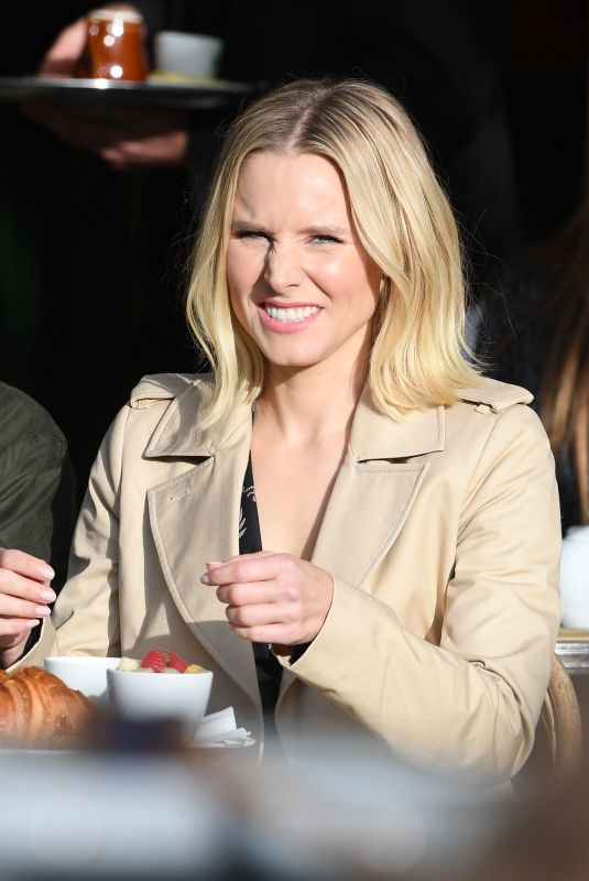 KRISTEN BELL on the Set of The Good Place at Cafe Terrace Les Deux Magots in Paris 09/30/2019