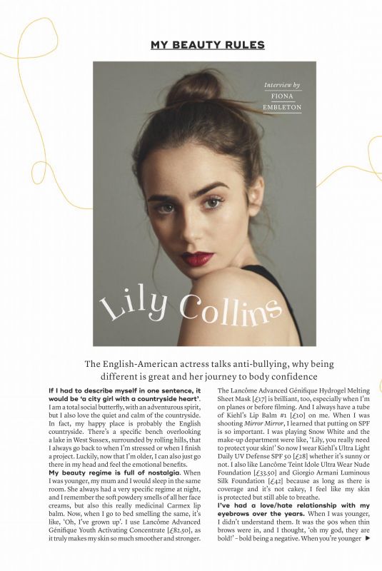 LILY COLLINS in Marie Claire Magazine, UK November 2019