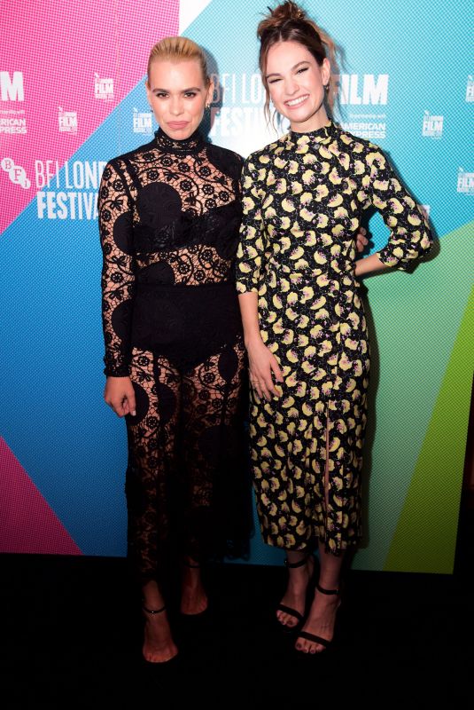 LILY JAMES and BILLIE PIPER at Rare Beasts Premiere at 63rd BFI London Film Festival 10/10/2019