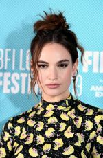 LILY JAMES at Rare Beasts Premiere at 63rd BFI London Film Festival 10/10/2019