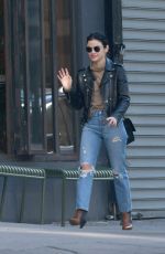 LUCY HALE in Ripped Denim Out for Iced Coffee in New York 10/12/2019