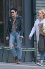 LUCY HALE in Ripped Denim Out for Iced Coffee in New York 10/12/2019