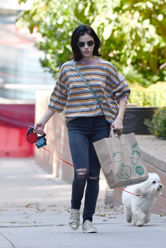 LUCY HALE Out with her Dog Elvis in New York 10/08/2019