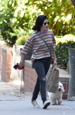 LUCY HALE Out with her Dog Elvis in New York 10/08/2019
