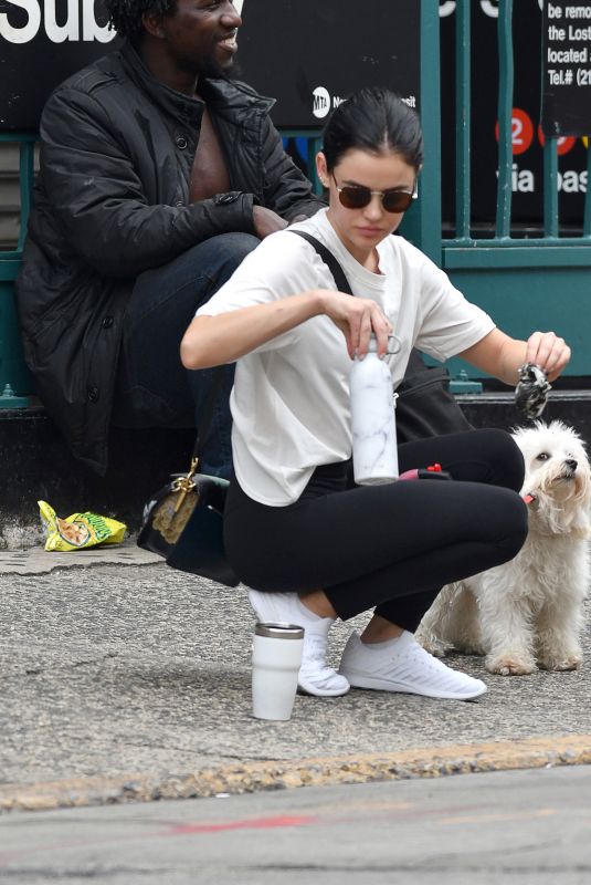 LUCY HALE Out with Her Dog in New York 09/30/2019