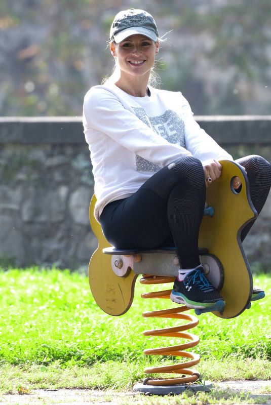 MICHELLE HUNZIKER at a Park in Bergamo 10/13/2019