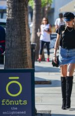 MILEY CYRUS in a Denim Skirt at Alfred Coffee in Studio City 10/17/2019