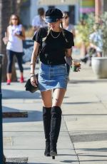 MILEY CYRUS in a Denim Skirt at Alfred Coffee in Studio City 10/17/2019