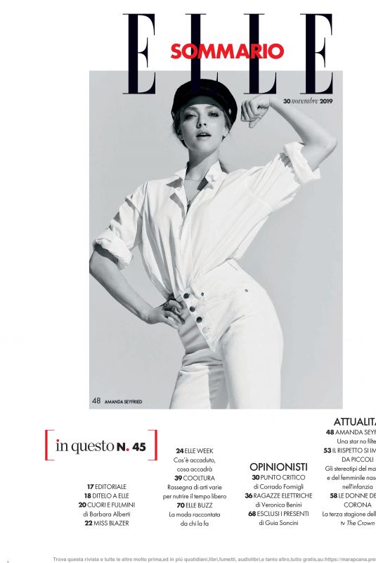 EMANDA SEYFRIED in Elle Magazine, Italy November 2019