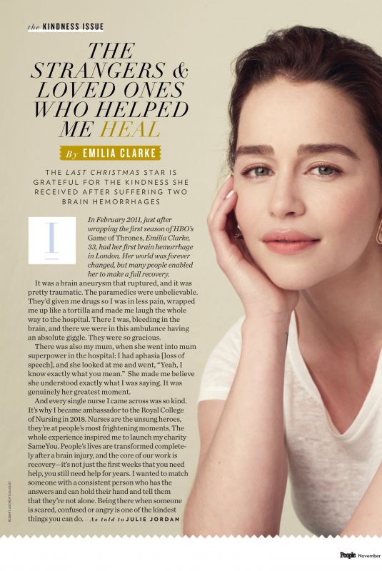EMILIA CLARKE in People Magazine, November 2019