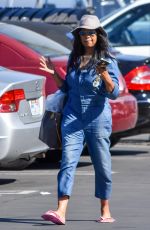 GARCELE BEAUVAIS in Denim Overalls Out in Los Angeles 11/01/2019