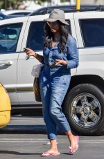 GARCELE BEAUVAIS in Denim Overalls Out in Los Angeles 11/01/2019