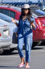 GARCELE BEAUVAIS in Denim Overalls Out in Los Angeles 11/01/2019