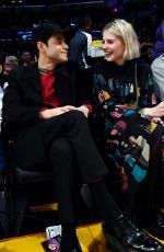 LUCY BOYNTON anr Rami Malek at Washington Wizards vs LA Lakers Game in Los Angeles 11/29/2019