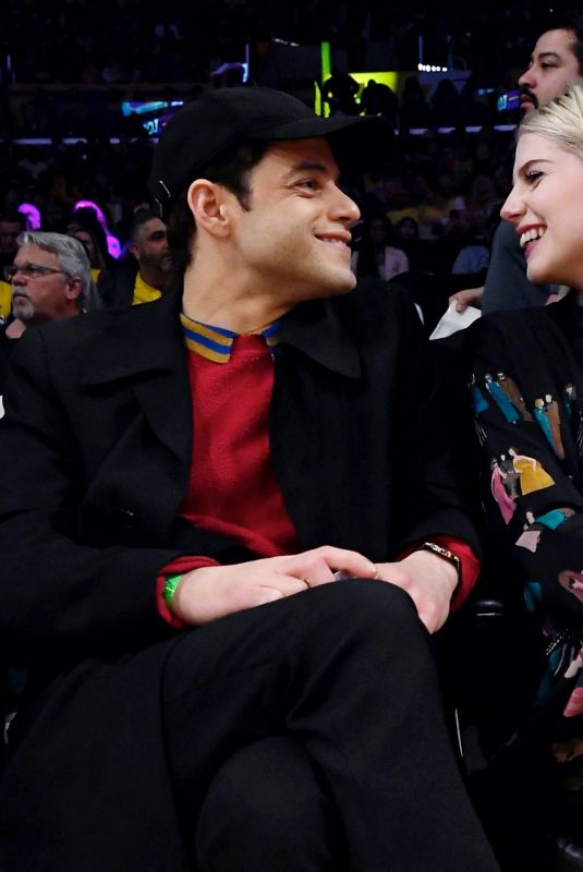 LUCY BOYNTON anr Rami Malek at Washington Wizards vs LA Lakers Game in Los Angeles 11/29/2019