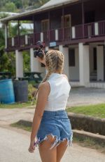 MOLLY MAE HAGUE in Denim Cut-off Out in Barbados 11/18/2019
