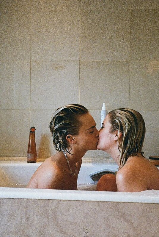 ASHLEY BENSON and CARA DELEVINGNE Kissing in Bathtub - Instagram Photo 12/18/2019