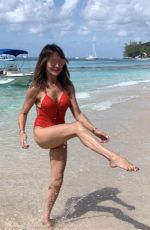 LIZZIE CUNDY in a Red Swimsuit at a Beach in Barbados 12/28/2019