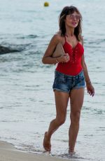LIZZIE CUNDY in a Red Swimsuit at a Beach in Barbados 12/28/2019