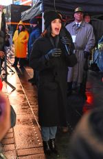 LUCY HALE Filming on Times Square for New Years Celebrations in New York 12/31/2019
