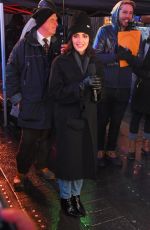 LUCY HALE Filming on Times Square for New Years Celebrations in New York 12/31/2019