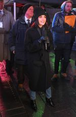 LUCY HALE Filming on Times Square for New Years Celebrations in New York 12/31/2019
