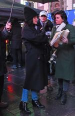 LUCY HALE Filming on Times Square for New Years Celebrations in New York 12/31/2019