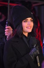 LUCY HALE Filming on Times Square for New Years Celebrations in New York 12/31/2019