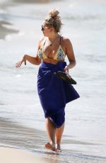 SAFFRON BARKER in Bikini Top at Sandy Lane Beach in Barbados 12/27/2019