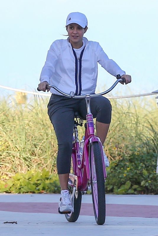 SHAKIRA Riding a Bike Out at Beach in Miami 12/27/2019