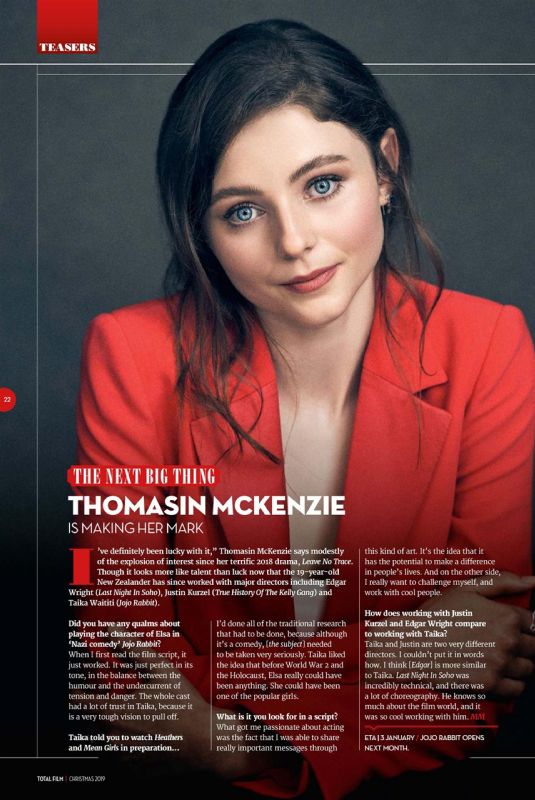 THOMASIN MCKENZIE in Total Film Magazine, Christmas 2019