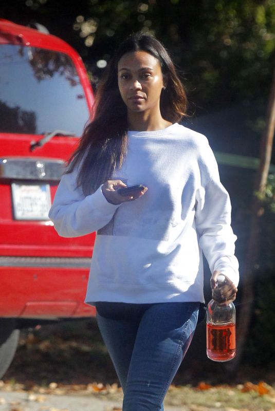 ZOE SALDANA Makeup Free Out in Beverly Hills 12/13/2019