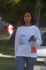 ZOE SALDANA Makeup Free Out in Beverly Hills 12/13/2019