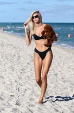 DEVON WINDSOR in Bikini with Her Dog on the Beach in Miami 01/17/2020