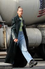DUA LIPA in a Long Black Leather Trench Coat Out in New York 01/11/2020