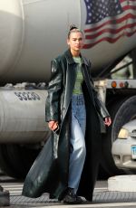 DUA LIPA in a Long Black Leather Trench Coat Out in New York 01/11/2020