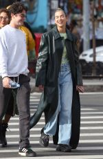 DUA LIPA in a Long Black Leather Trench Coat Out in New York 01/11/2020