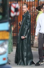 DUA LIPA in a Long Black Leather Trench Coat Out in New York 01/11/2020