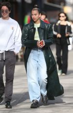 DUA LIPA in a Long Black Leather Trench Coat Out in New York 01/11/2020