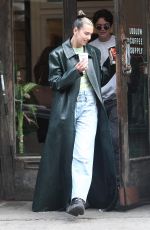 DUA LIPA in a Long Black Leather Trench Coat Out in New York 01/11/2020