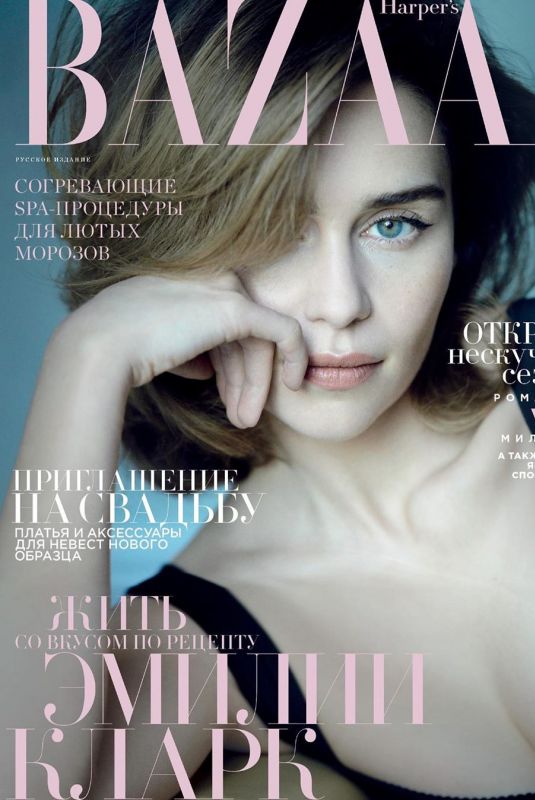 EMILIA CLARKE on the Cover of Harper