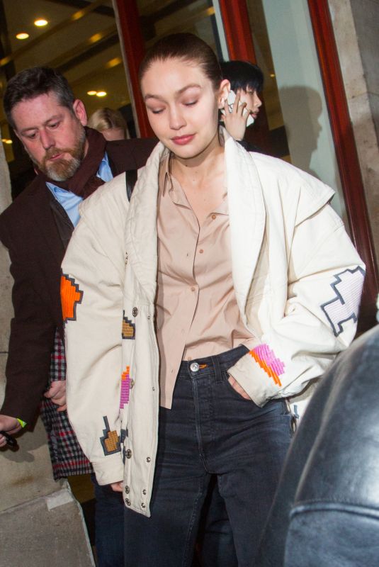 GIGI HADID Leaves Jean Paul Gaultier Fashion Show in Paris 01/22/2020