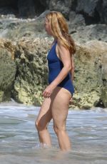JERRY HALL in Swimsuit on the Beach in Barbados 12/30/2019
