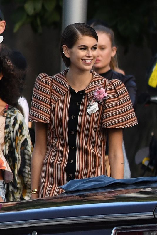 KAIA GERBER Poses with a Classic Car at a Photoshoot in Miami 01/13/2020