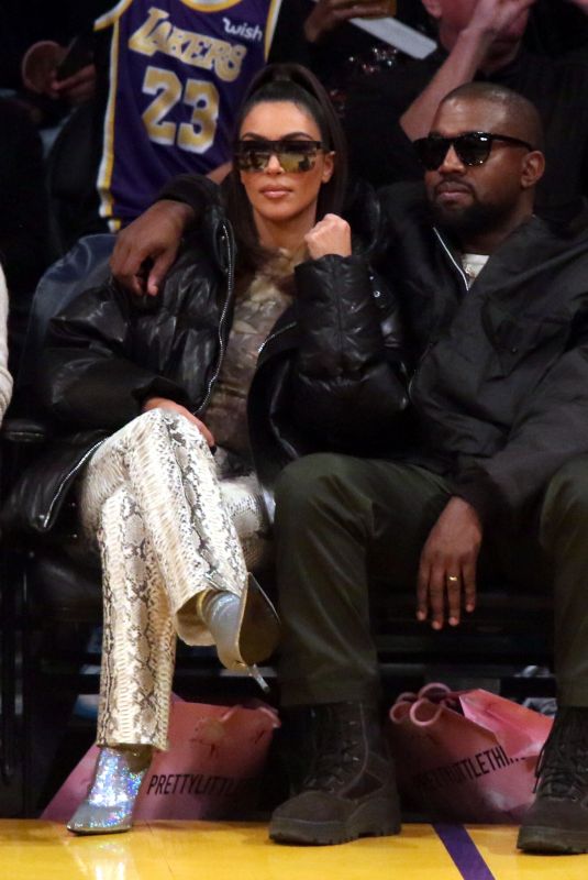 KIM KARDASHIAN and Kanye West at Cleveland Cavaliers vs LA Lakers Game in Los Angeles 01/13/2020